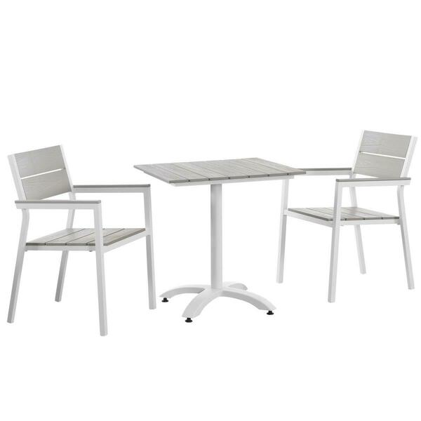 Primewir 3-Piece Maine Outdoor Patio Dining Set Gray plywood with White Aluminum Frame EEI-1759-WHI-LGR-SET